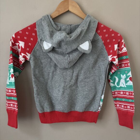 Kids Holiday Sweater Hoodie Size L 10-12 Gray Cat Motif Christmas Festive - Picture 6 of 6